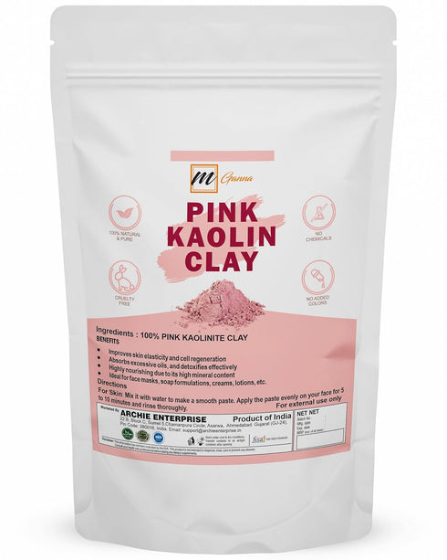 100% Natural Rose Clay/Pink Kaolin Clay Powder for Skin Tightening, Facial Masks, Creams, Face Masks, and Soap Making 0.5Lbs...