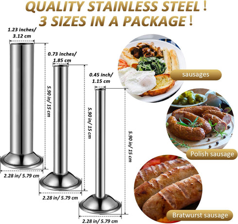 3 Pieces Sausage Stuffer Tubes Stainless Steel Grinder Stuffer Tubes for Size 5 Meat Food Grinder, 3 Sizes...