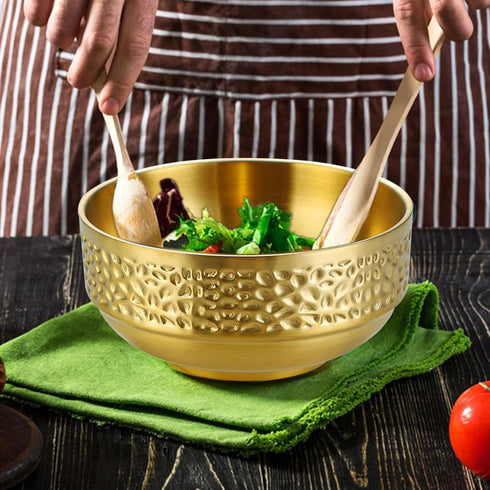 2PCS Large 304 Stainless Steel Salad Bowl, 5.9" 25 Oz Double-Walled Thicken Soup Bowls, Gold Cereal Serving Bowls, Metal Mixing Bowls for Serving ...