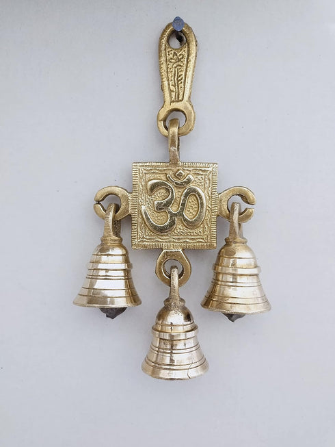 Brass Hanging Subh labh Door Decor Wall Sculpture Ganesh laxmi Saraswati hangings with Bells (Art Deco hangings AUM)...