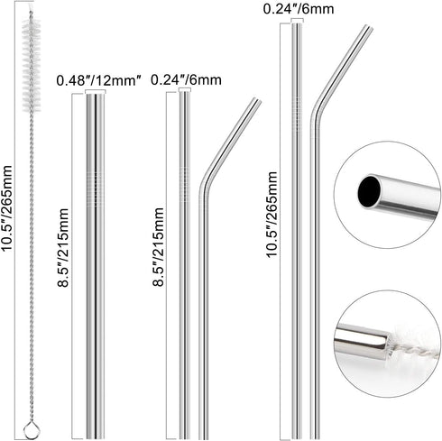 Hypermotion Stainless Steel Straw, Food Grade Reusable Metal Drinking Straw Set with 2 Cleaning Brushes and Carry Pouch for Smoothie, Milkshake, C...