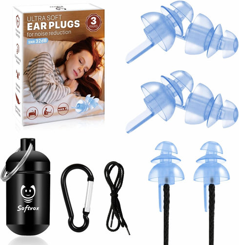 Ear Plugs for Sleeping 3 Pairs, Reusable Silicone Earplugs Sound Proof Noise Cancelling for Side Sleeper Study Travel Working Snoring Blocking -32...