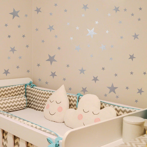 Star Wall Decals (189 Count) Silver Star Nursery Removable Peel and Stick Wall Decals, Vintage Silver...