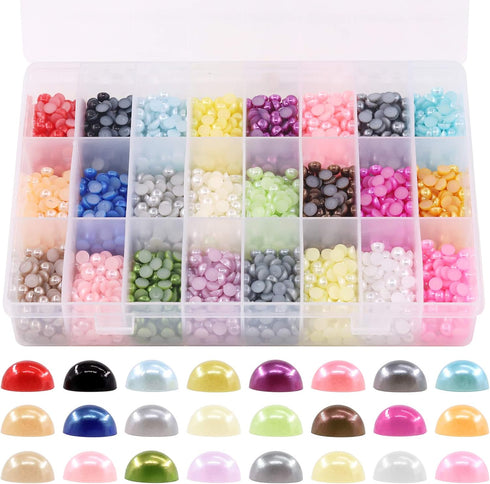 Glarks 2880Pcs 6MM 24 Colors Beads Flat Back Half Round Pearl Bead Cabochon Pearl Flatback Beads Set...