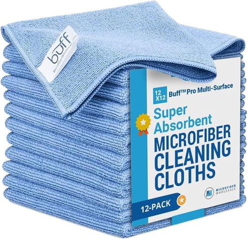 12" x 12" MW Pro Multi-Surface Microfiber Cleaning Cloths | Blue - 12 Pack | Premium Microfiber Towels for Cleaning Glass, Kitchens, Bathrooms, Au...