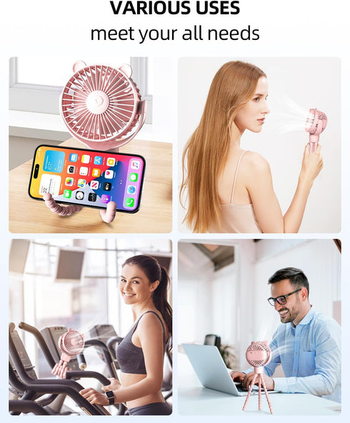 Portable Mini Stroller Fan, Battery Operated Small Clip on Fan, Detachable Flexible Tripod Baby Fan with 3 Speed, Rechargeable Personal Fan for Ca...