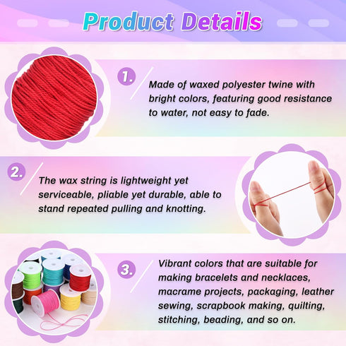 Cridoz 20 Rolls Wax String for Bracelet Making, Waxed Thread Bracelet Cord, Waxed Polyester Cord Bracelet Rope for DIY Bracelets, Necklace and Mac...
