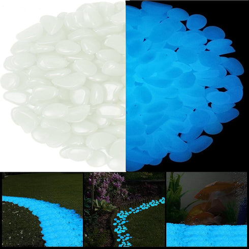Glow Pebbles, 300 pcs Blue Glowing Rocks, Glow in The Dark Stones for Outdoor Decor, Garden Lawn Yard, Luminous Pebbles for Landscaping, Walkway P...