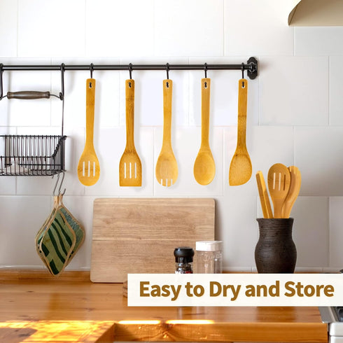 Wooden Spoons for Cooking 7-Piece, Kitchen Nonstick Bamboo Cooking Utensils Set, Durable and Healthy Bamboo Wooden Spatula Spoon for Cooking, Eisi...