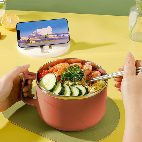 Microwave Ramen Bowl with Handles,304 Stainless Steel Liner Bowl, Microwavable Soup Mug with Lid Large Soup Cups for Ramen Noodle Cereal,42 oz (Or...