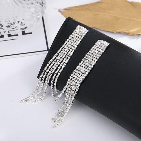 PHOGARY Women Rhinestone Jewelry Set with Rhinestone Stretch Bracelet Bangle Crystal Rhinestone Necklace Ring Dangle Fringe Earrings for Women Cos...