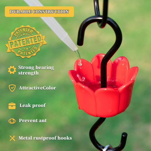 Ant Moat for Hummingbird Feeders, Hummingbird Feeders for Outdoors Hanging, Hummingbird Feeder Ant Guard 4 Hook with 4 Brushe, Red...