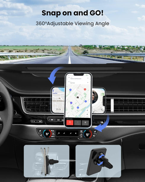 JoyGeek Magnetic Wireless Car Charger, Compatible with Mag-Safe Car Mount Charger for iPhone 14/13/12 Series, Car Air Vent Phone Holder Mount with...
