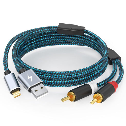 Lightning to RCA Adapter with USB Charging Cable to 2 Male RCA Audio Aux Stereo Cable for Select iPhone, iPad Models for Power Amplifier, Car, Hom...