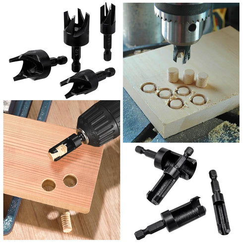 Yakamoz 8Pcs Wood Plug Cutter Set, 1/4 Inch Hex Shank Straight and Tapered Wood Hole Plug Cutters Cork Drill Bits Cutting Tool 5/8" 1/2" 3/8" 1/4"...