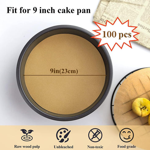 9 Inch Parchment Paper Rounds, 100PCS Unbleached Round Parchment Paper 9 inch for Baking, Precut Parchment Rounds for Round Cake Pans 9 inch, Roun...