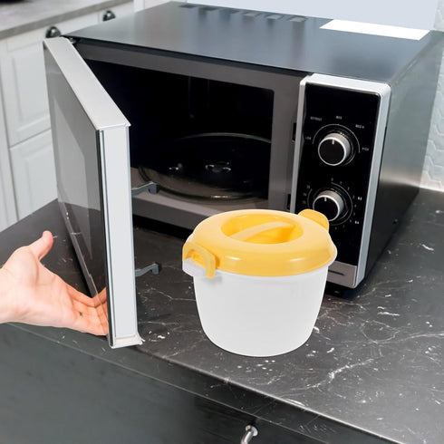 Hemoton Microwave Rice Maker Microwave Rice Cooker Rice Steamer: Round Microwave Food Container Microwaveable Rice Pasta Cooker Includes Spoons Mi...