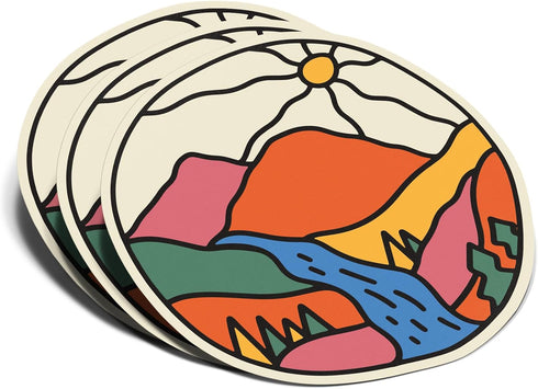 (3Pcs) Beautiful Mountain Landscape Round Sticker Adventure Nature Decal Waterproof Vinyl Stickers Adult for Laptop Kindle Car Tumbler Water Bottl...