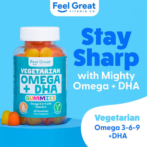 Feel Great Omega & DHA Gummies for Adults Plant Based Omega 3 Fish Oil Alternative | Vegetarian | Vitamin C, Chia, and Omega3, Supports Brain, Imm...
