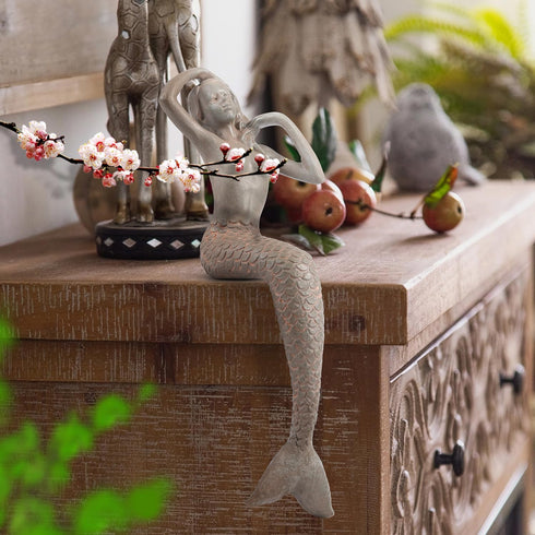 Sungmor Retro Style 8.66 Inch Heavy-duty Sitting Mermaid Garden Statue Decoration | Premium Resin Indoor Outdoor Sculpture Decor | Gift Idea for F...