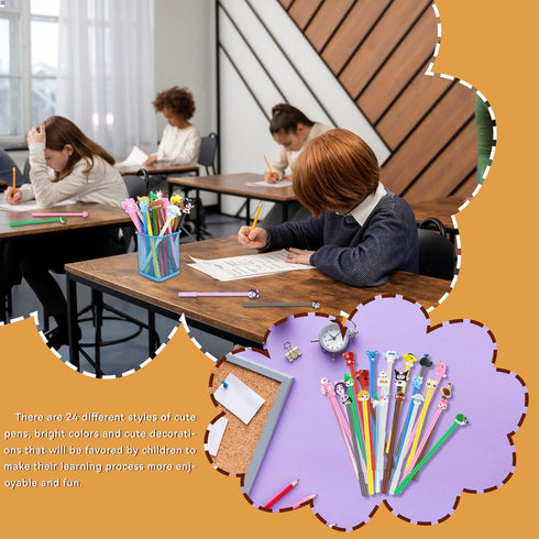 24 Pieces Cute Pens Kawaii Styles Cartoon Gel Ink Pens Cute Gel Black Ink Writing Pens for Office Presentations Fun Kawaii Pens for Kids Classroom...