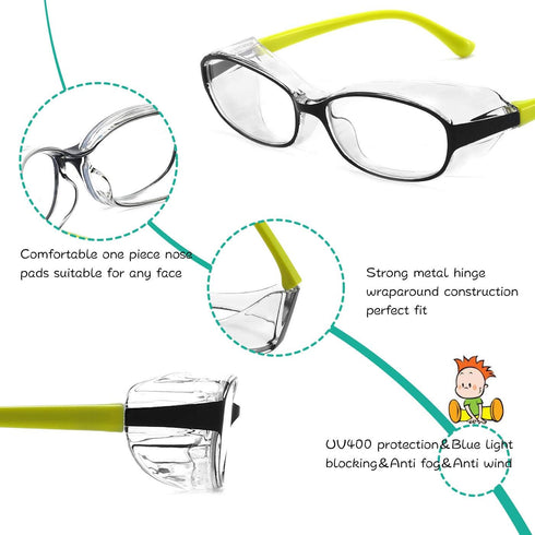Kids Safety Glasses Goggles Anti Fog Eye Protection Blue Light Blocking lens Side Shield Anti Pollen Soft TR90 for Boys Girls(Black-Yellow)...
