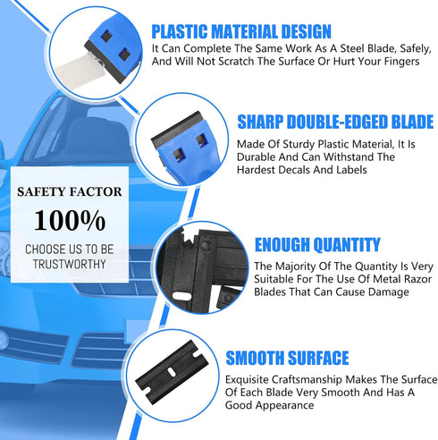 Plastic Razor Blade Scraper Blades Plastic Scraper Tools Double Edge Razor Blades with a Tip Slot Edge Blades for Removing Decals, Stickers, Clean...