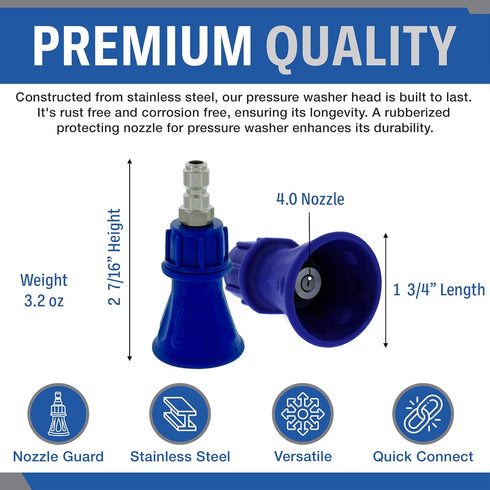 ESSENTIAL WASHER Pressure Washer Nozzle Guard With 4.0 Nozzle Size And 40° Angle | Stainless Steel Quick Connect Power Washer Nozzle...