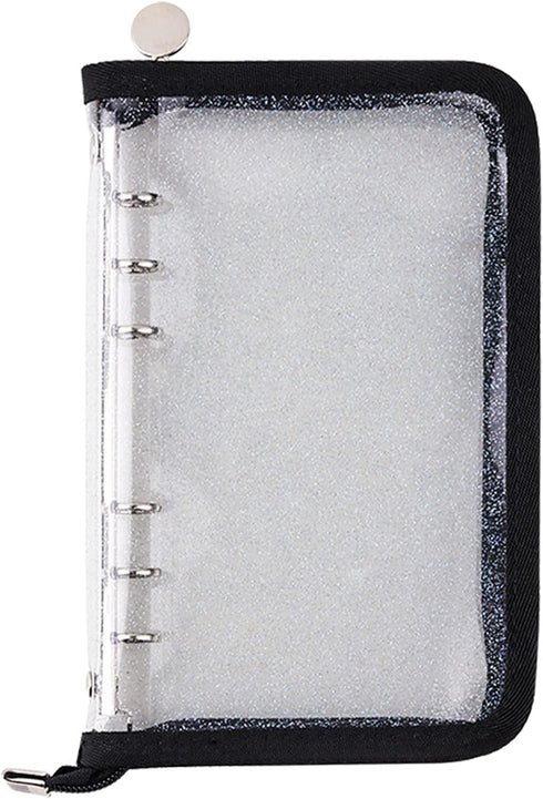 Black A5 Binder Cover 6 Ring Notebook Binder Clear Soft PVC Zipper Binder A5 Budget Binder Folder A5 Planner Cover Refillable Notebook Shell for J...