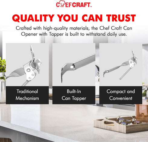 Chef Craft Select Can Opener with Tapper, 6.5 inches in length, Nickle Plated...