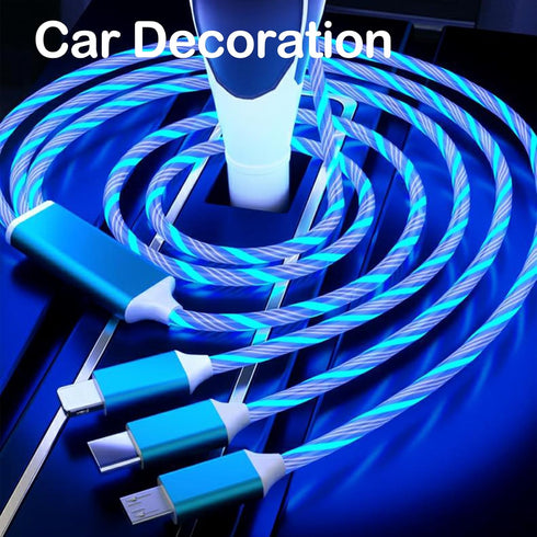3 in 1 Led Charging Cable 66W Flowing LED Light Up Phone Charge Cable Light up Charger Fast Charing Cord Durable TPE Fast Charging Cord for Most C...