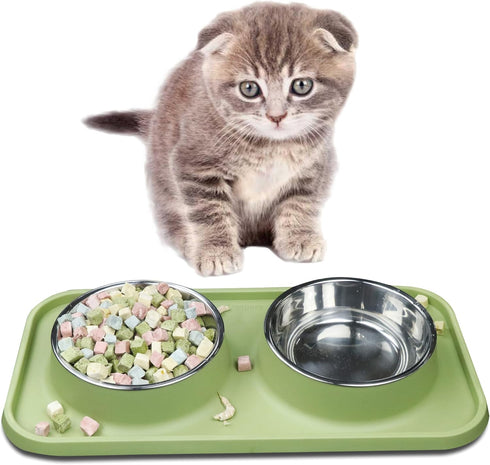 Cat Bowls for Food and Water,Premium Removable Stainless Steel Double Bowls with Non-slip Bottom,Elevated Stand for Pet and Small Dog,Non-Spill Ca...