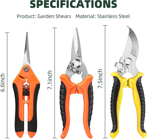 3 Pack Garden Pruning Shears, Stainless Steel Garden Shears, Gardening Shears, Gardening Scissors, Garden Scissors, Garden Clippers, Pruning Snips...