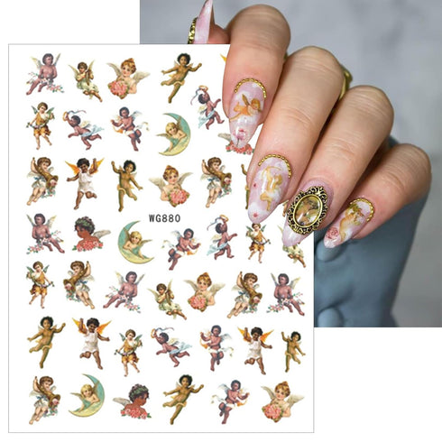8 Sheets Angel Nail Art Stickers Cupid Nail Art Decals 3D Self Adhesive Flower Angel Wings Nail Design Valentine's Day Rose Nail Art Supplies for ...