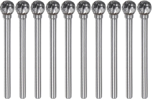 10pcs Carbide Rotary Burrs 1/8" (3mm) Shank 1/4" (6mm) Head Double Cut Ball D Shape Die Grinder Bits Rasp Files for Metal Wood Plastic Polishing E...