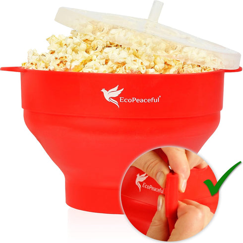 Silicone Microwave Popcorn Popper Collapsible Bowl - 100% Pure Silicone - LFGB Food Grade - No Fillers, BPA-free, Vegan, Reusable, Plastic-free, E...