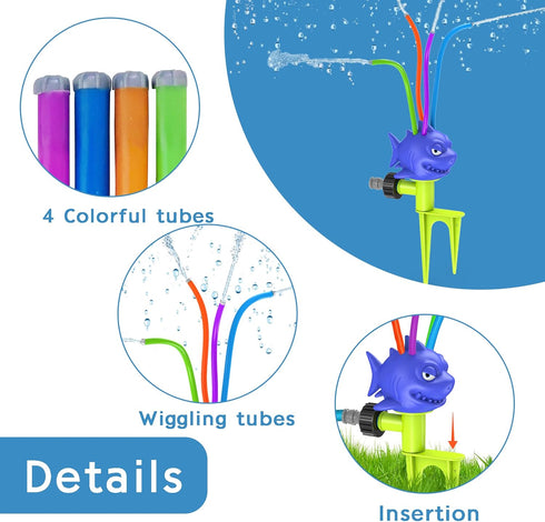 Shark Sprinkler for Kids Outdoor Play- Toddler & Kids Sprinklers for Yard with 4 Spray Tubes- Fun Backyard Water Toys, Summer Games Kids Outdoor T...