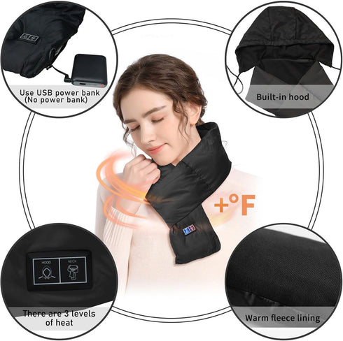 Electric Heated Scarf with Hat, Rechargable Portable Neck Heating Pad for Cramps Neck Pain Relief Cordless Heating Pad Thermal Neck Brace for Men ...