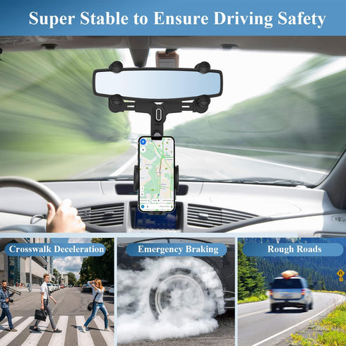 Car Phone Holder for Rearview Mirror, 360 Rotatable and Retractable, Fits 4.0-7.0 Inch Smartphones, Mirror-Black......