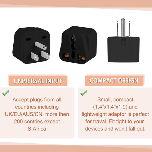 Bates- Universal Adapter, 2 Pack, Black Travel Adapter, UK to US Plug Adapter, Universal Plug Adapter Plug, Universal Travel Adapter, European to ...