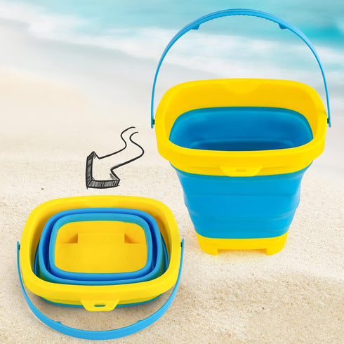 3 otters 15PCS Foldable Beach Bucket, Sand Toys Set Foldable Pail Colorful Beach Bucket with Sand Molds Collapsible Silicone Buckets...