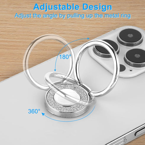 Sibba Cell Phone Ring Holder Metal Finger Ring Stand Glitter Phone Grip Round Alloy Kickstand Grip 360° Rotation 180° Flip Adjustable Compatible w...