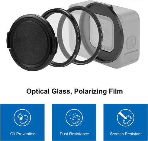 PULUZ 52mm UV + CPL Lens Filter Adapter Ring for GoPro HERO11 Black / Hero11 Black Mini / HERO10 Black / HERO9 Black Camera Lens Adapter Ring Came...