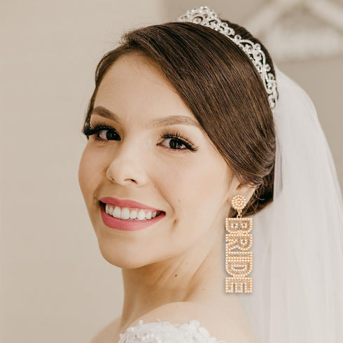 Bride Earrings, Rhinestone Bridal Earrings Drop BRIDE Earrings Beaded Dangle Crystal Wedding Bridal Jewelry Accessories for Women, Proposal, Engag...