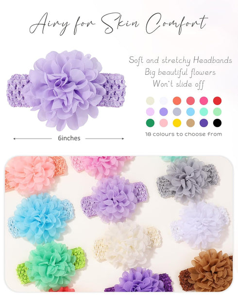 jollybows 18pcs Baby Girls Headband Chiffon Flower Soft Stretchy Hair Band Hair Accessories for Baby Girls Newborns Infants Toddlers and Kids...