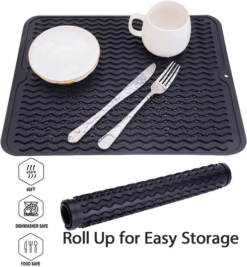 Silicone Dish Drying Mat for Multiple Usage, Easy clean, Eco-friendly, Heat-resistant Silicone Mat for Kitchen Counter, Sink, Refrigerator, drawer...
