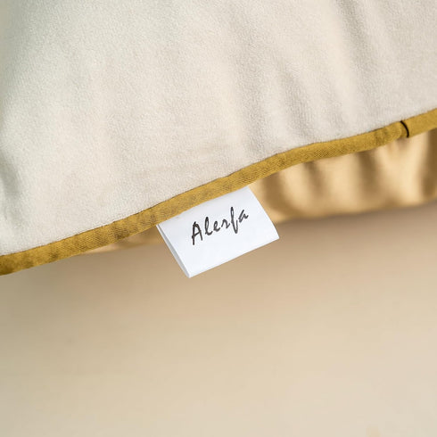 Alerfa 12 x 20 Inch Khaki White Geometric Striped Gold Leather Patchwork Velvet Cushion Case Luxury Modern Lumbar Throw Pillow Cover Decorative Pi...