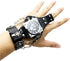 Fashion Hip-Hop Punk Skull Watch for Men Women Black Wide Leather Cuff Band Watch Cool Style Wrist Watches,Chains Locomotive Glove Watch...