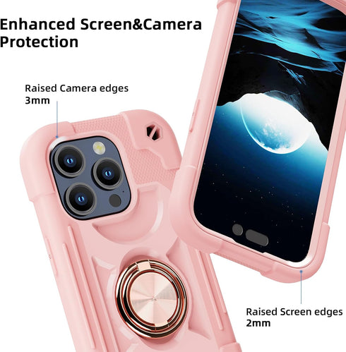 Compatible with iPhone 15 Pro Case 6.1" - Heavy-Duty Shockproof Military-Grade Rugged Cover with Ring Stand, Glass Screen Protector & Camera Lens ...