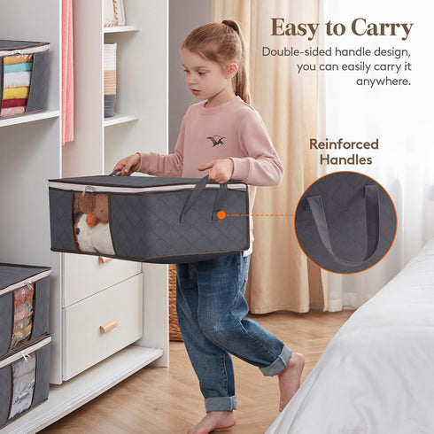 Lifewit 3 Pack Clothes Storage Bag, Foldable Storage Bin Closet Organizer with Reinforced Handle, Sturdy Fabric Blanket Storage with Clear Window,...